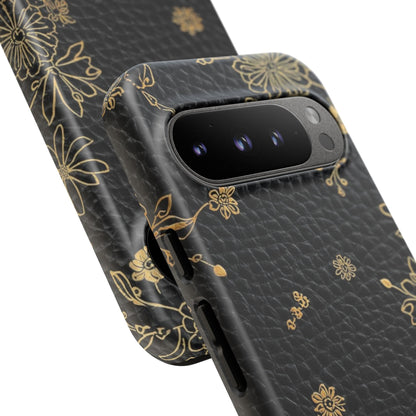Floral Gold Foil Leather Texture Tough Phone Case
