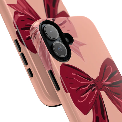 Bow Pattern Tough Phone Case — Pink, Red & Black Decorative Bows