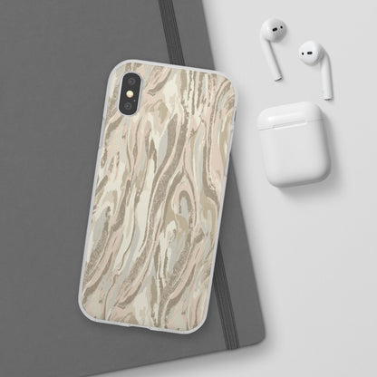 Neutral Marble Swirl Flexi Phone Case — Beige Abstract Protective Cover