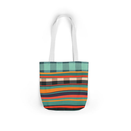Striped Retro Canvas Tote Bag — Colorful Teal & Orange Market Tote