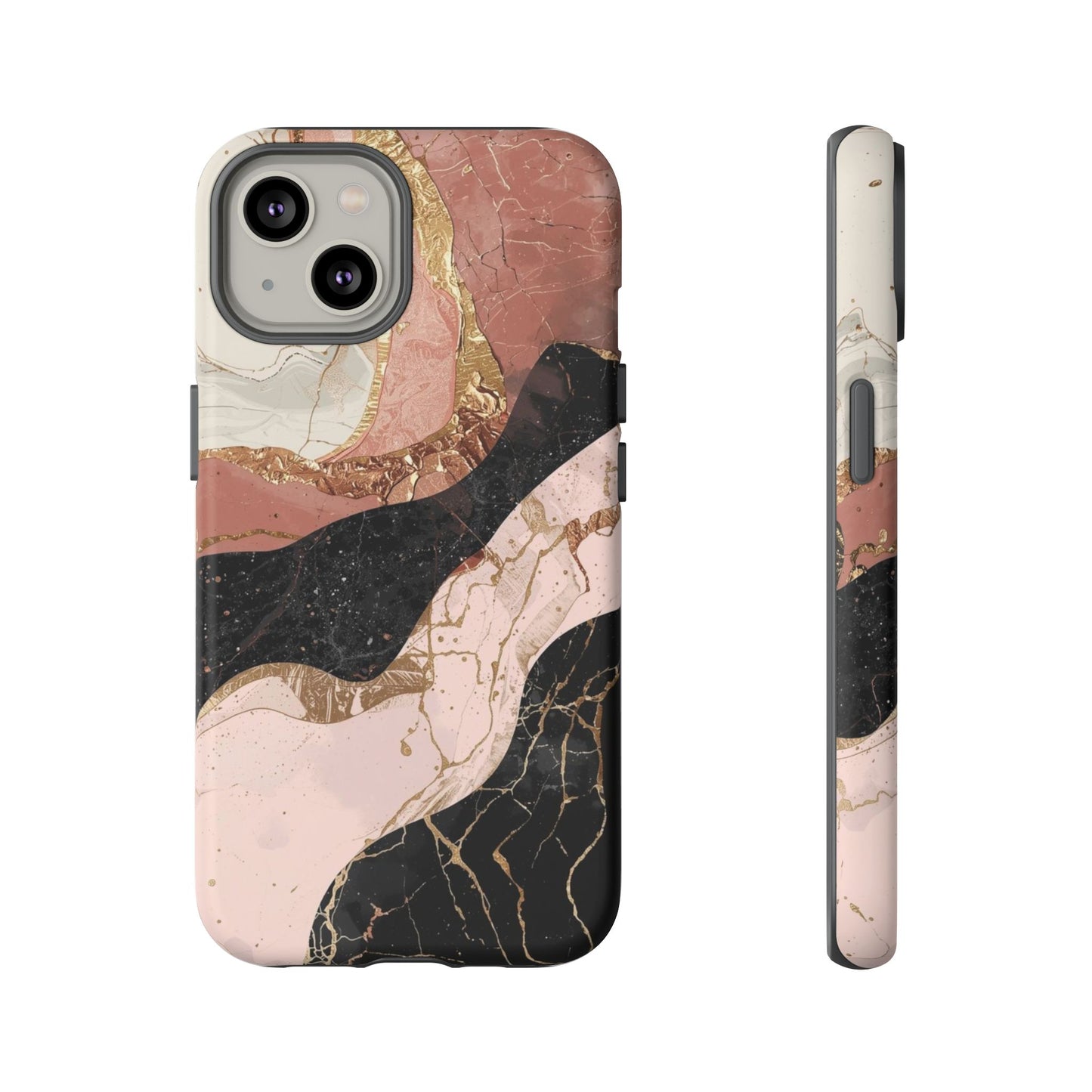 Marbled Rose Gold Phone Case — Abstract Pink & Black Protective Tough Case