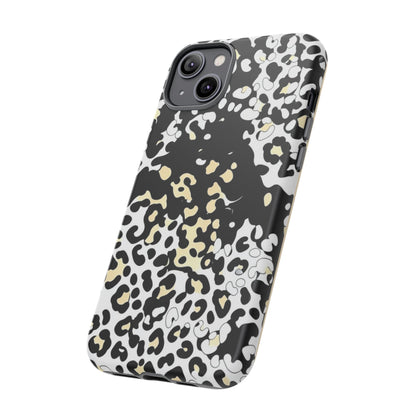 Leopard Splash Tough Phone Case — Black & Cream Animal Print Protective Cover