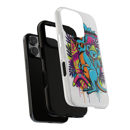 Kangaroo & Koala Surf Phone Case — Retro Neon Beach Art Tough Case