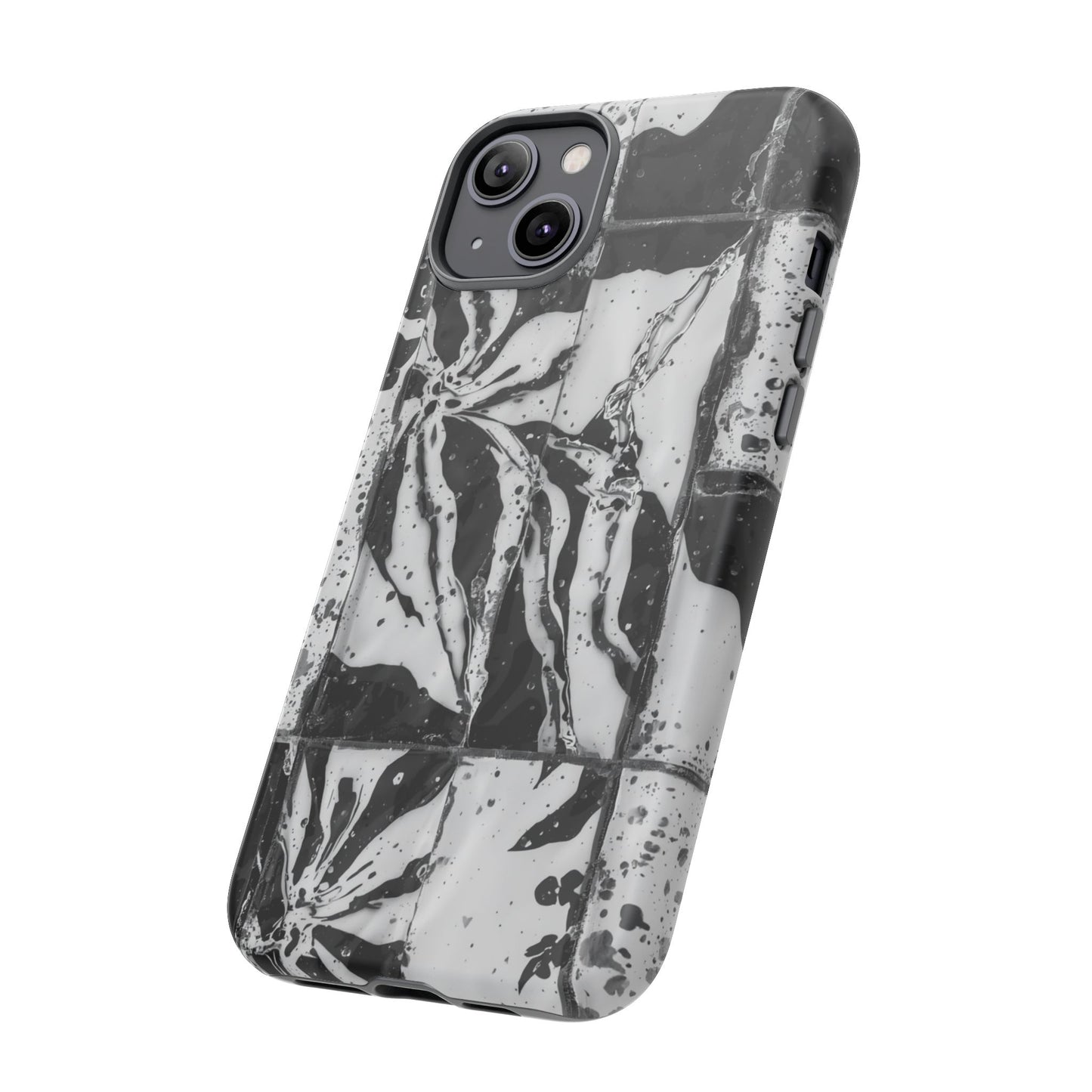 Monochrome Tile Floral Tough Phone Case