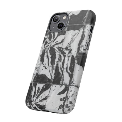 Monochrome Tile Floral Tough Phone Case