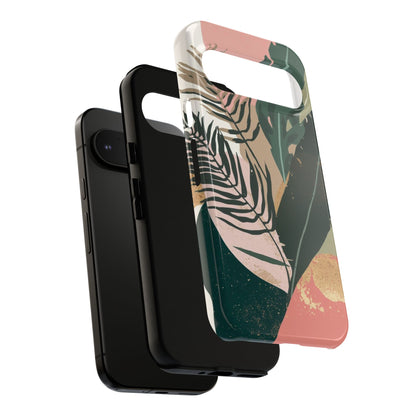 Tropical Leaf Tough Phone Case — Abstract Pink & Green Botanical Protective Cover