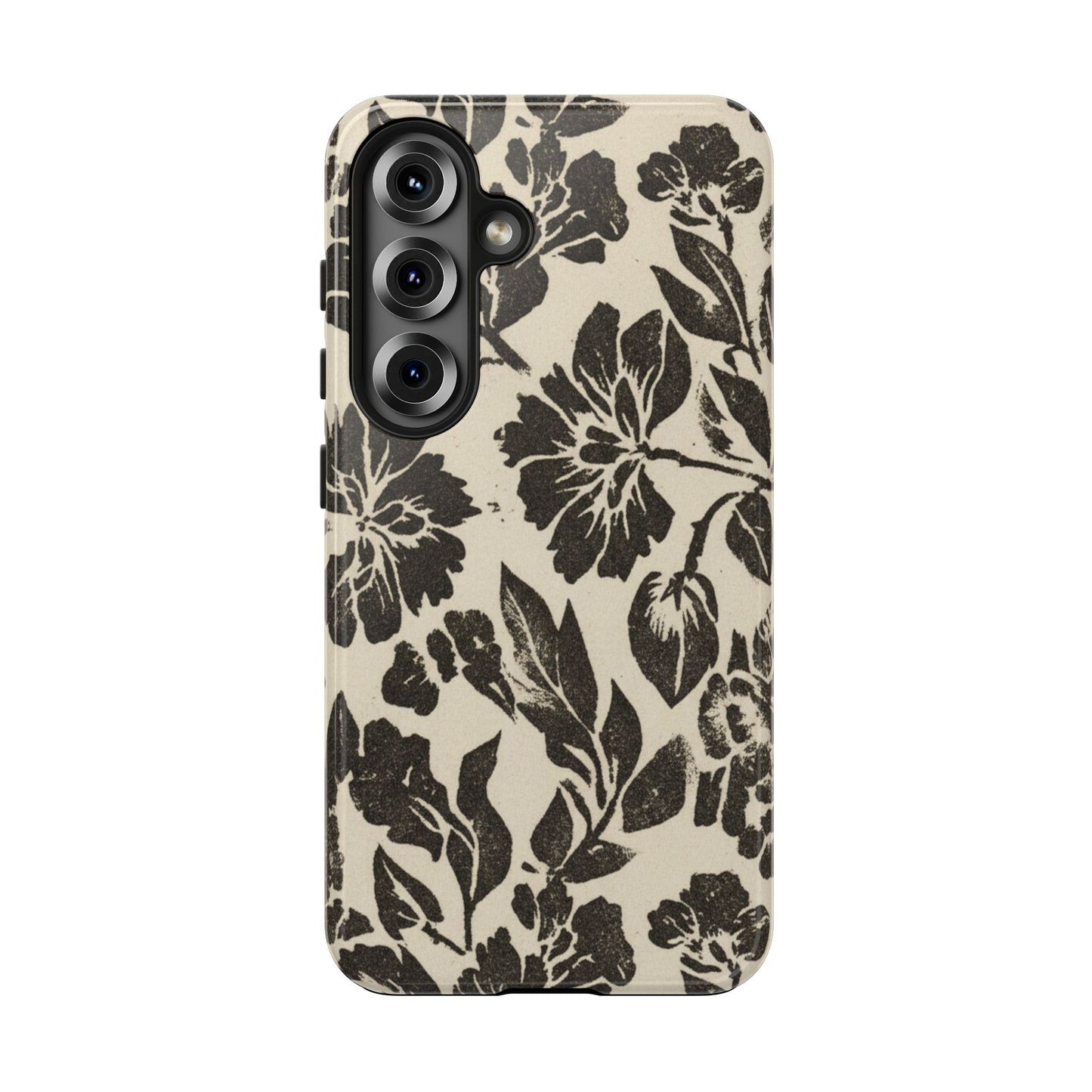 Floral Noir Tough Phone Case — Black Vintage Flower Protective Cover