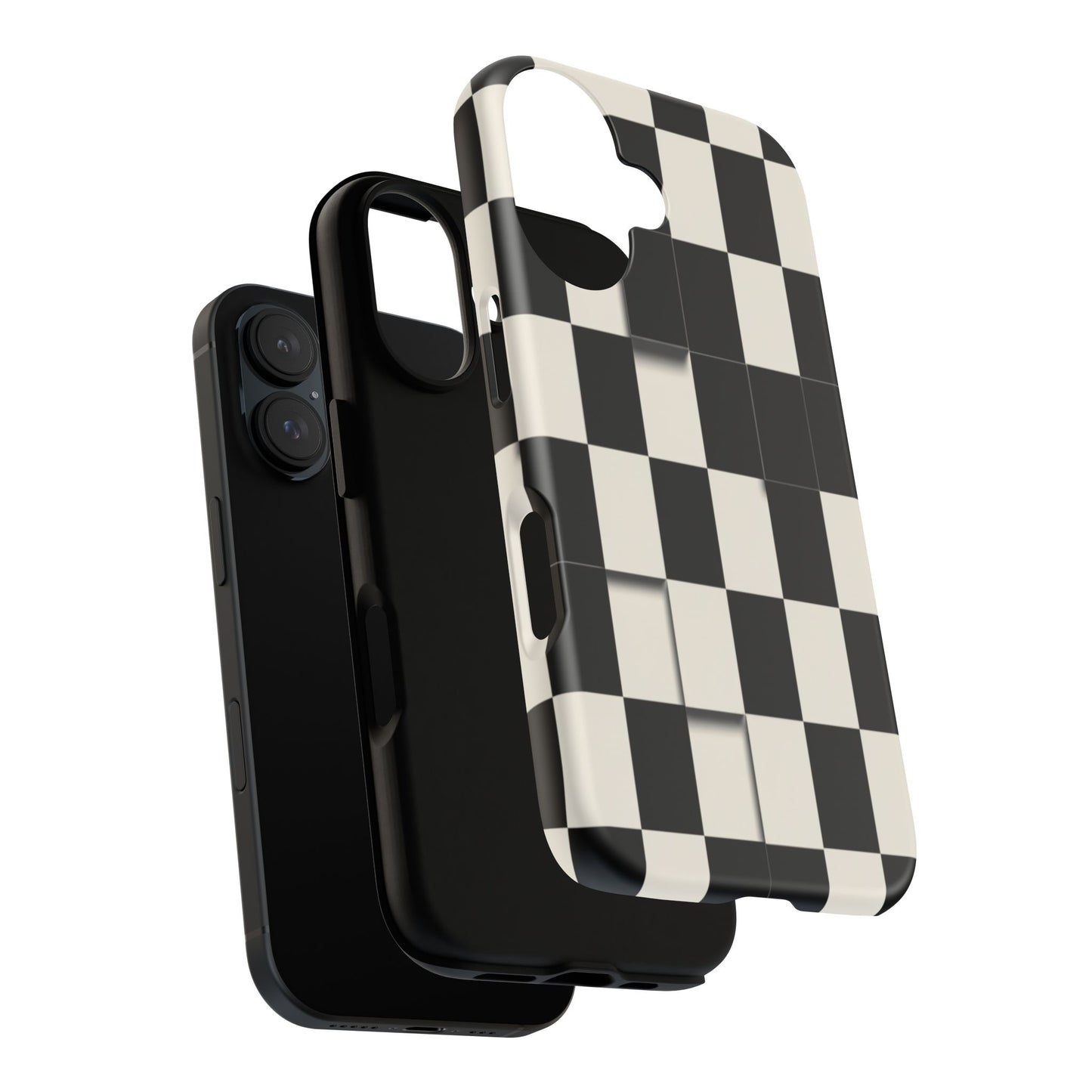 Checkerboard Tough Phone Case — Classic Black & Cream Grid Protective Cover