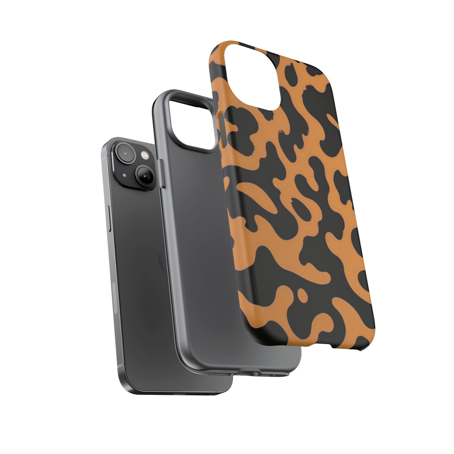 Leopard Print Phone Case — Orange & Black Tough Pattern Protective Cover