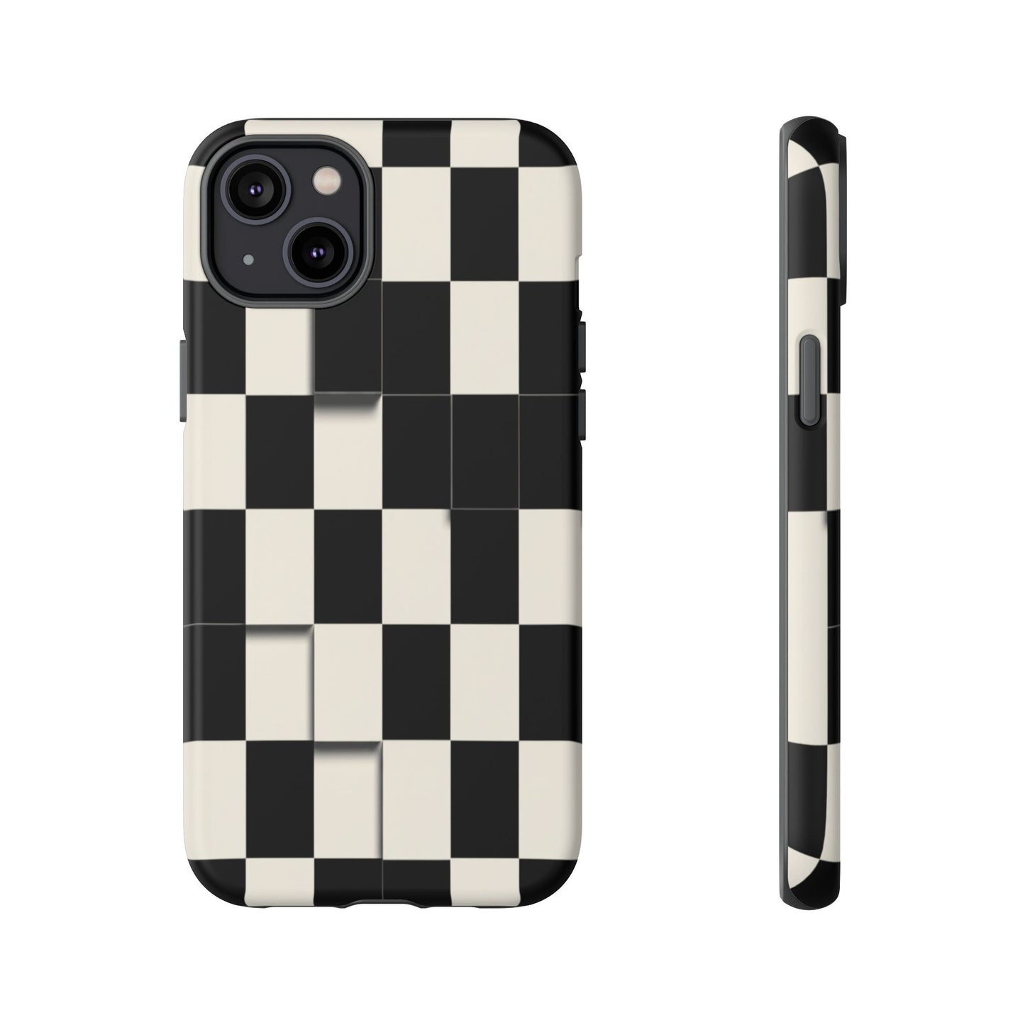 Checkerboard Tough Phone Case — Classic Black & Cream Grid Protective Cover