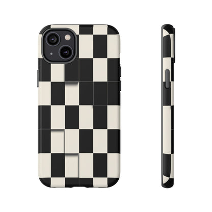 Checkerboard Tough Phone Case — Classic Black & Cream Grid Protective Cover
