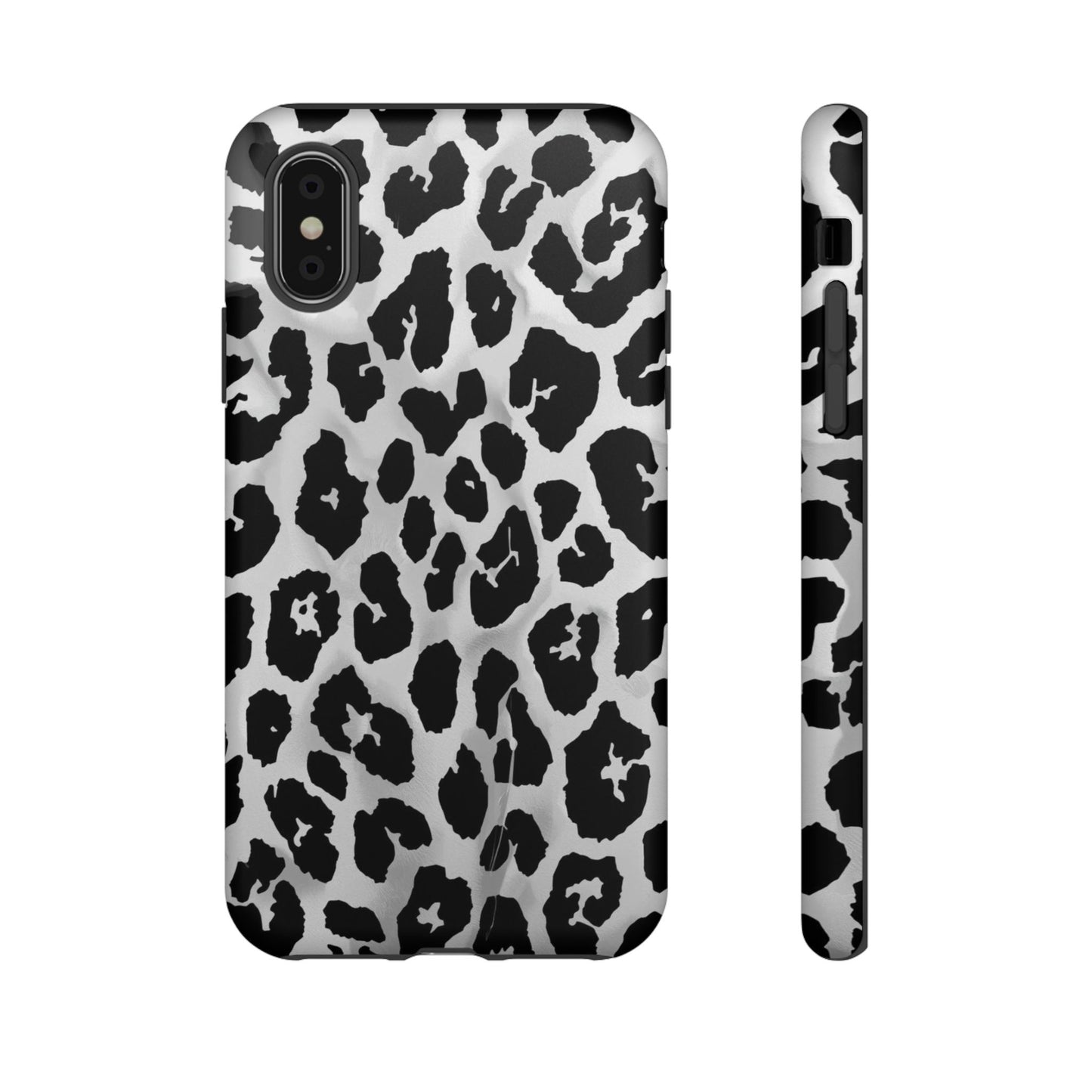 Leopard Print Tough Phone Case – Black & White Animal Pattern Protective Cover
