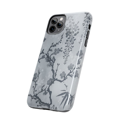 Tough Phone Case — Gray Cherry Blossom Ink Floral Design