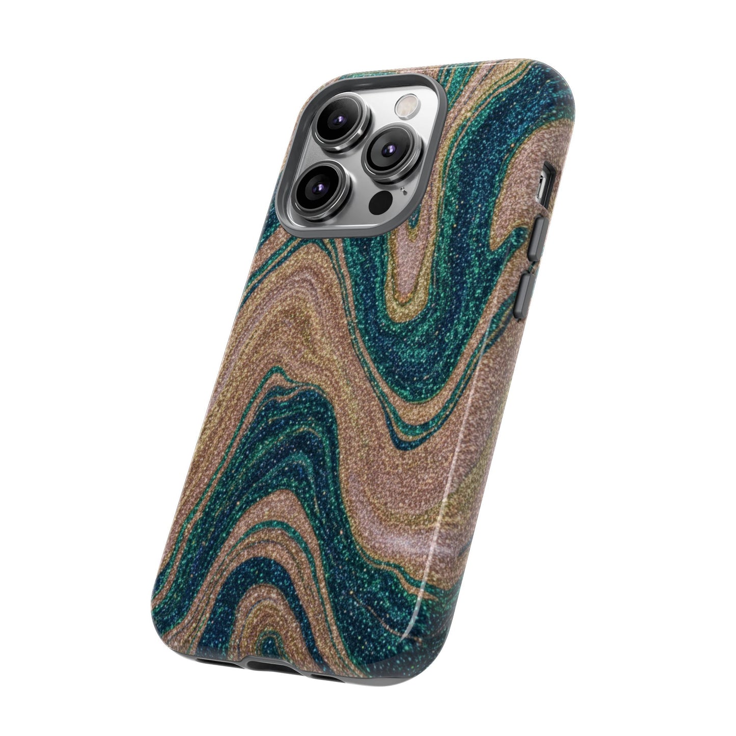 Marbled Teal & Gold Phone Case — Glitter Swirl Tough Case