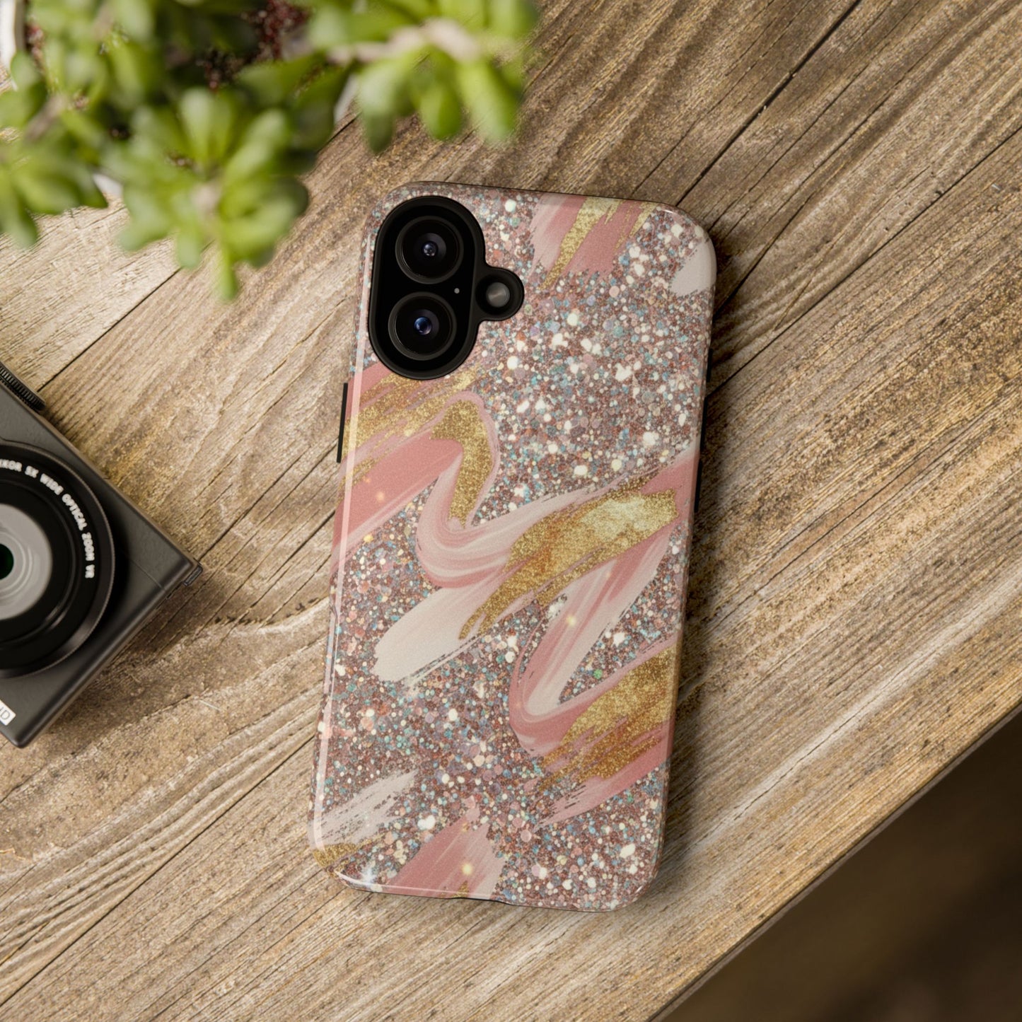 Glitter Blush Marble Phone Case — Pink Gold Swirl Tough Case