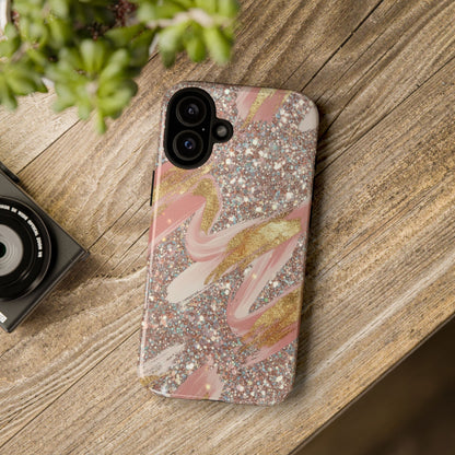 Glitter Blush Marble Phone Case — Pink Gold Swirl Tough Case