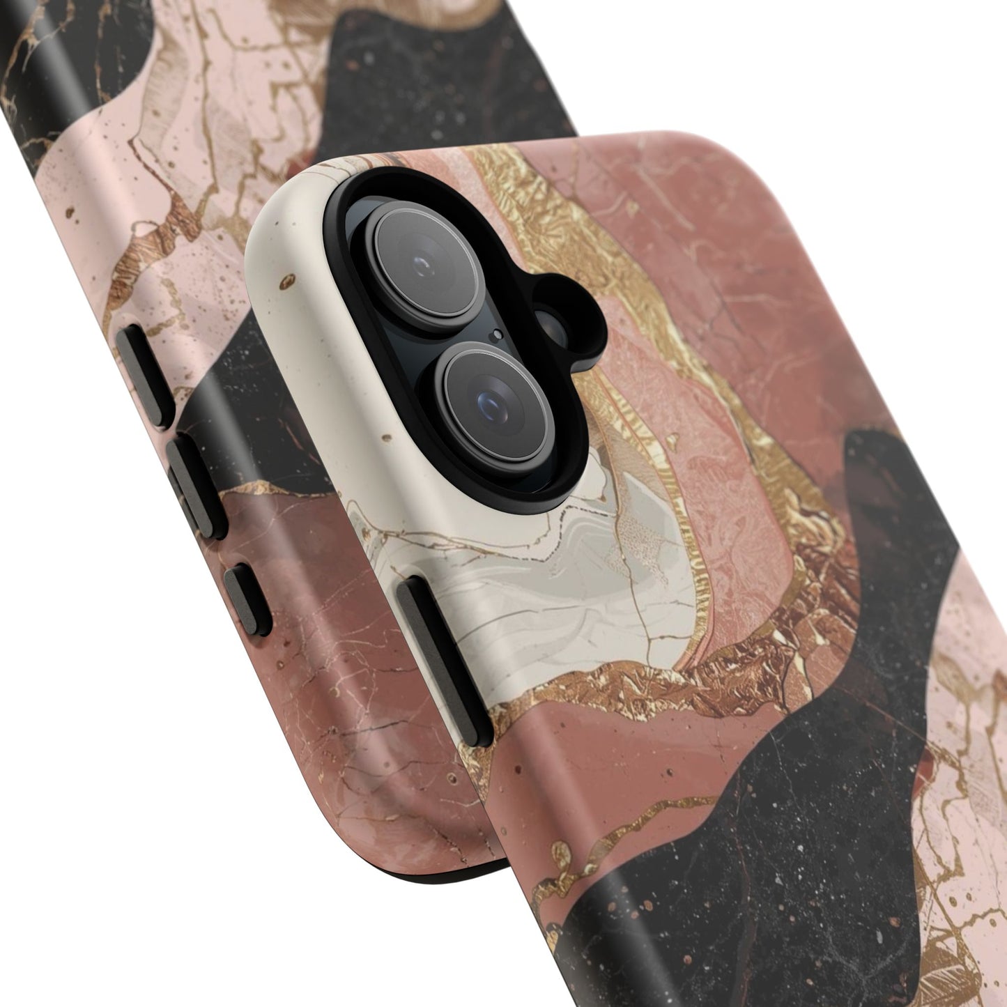 Marbled Rose Gold Phone Case — Abstract Pink & Black Protective Tough Case