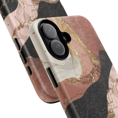 Marbled Rose Gold Phone Case — Abstract Pink & Black Protective Tough Case