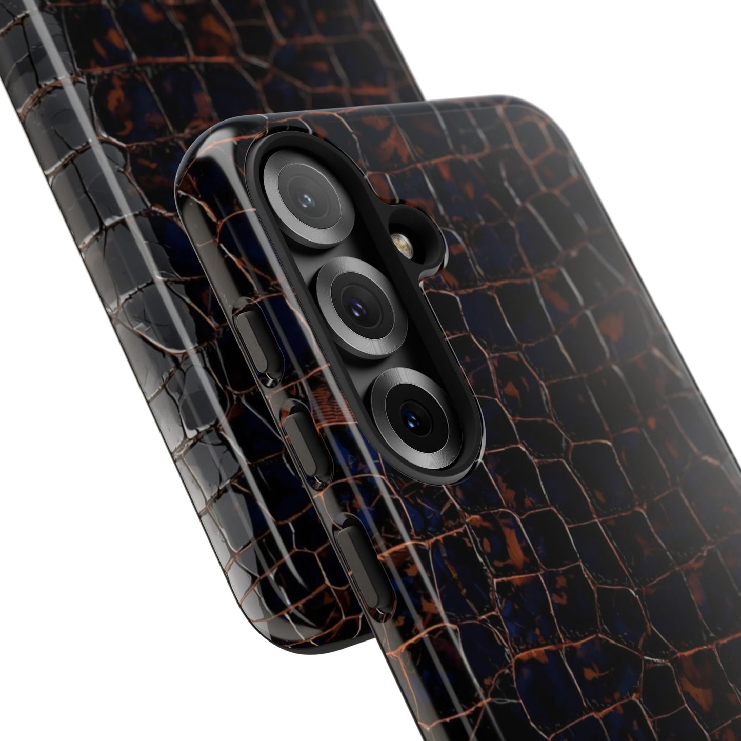 Croc-Embossed Tough Phone Case — Shockproof Black Alligator Texture