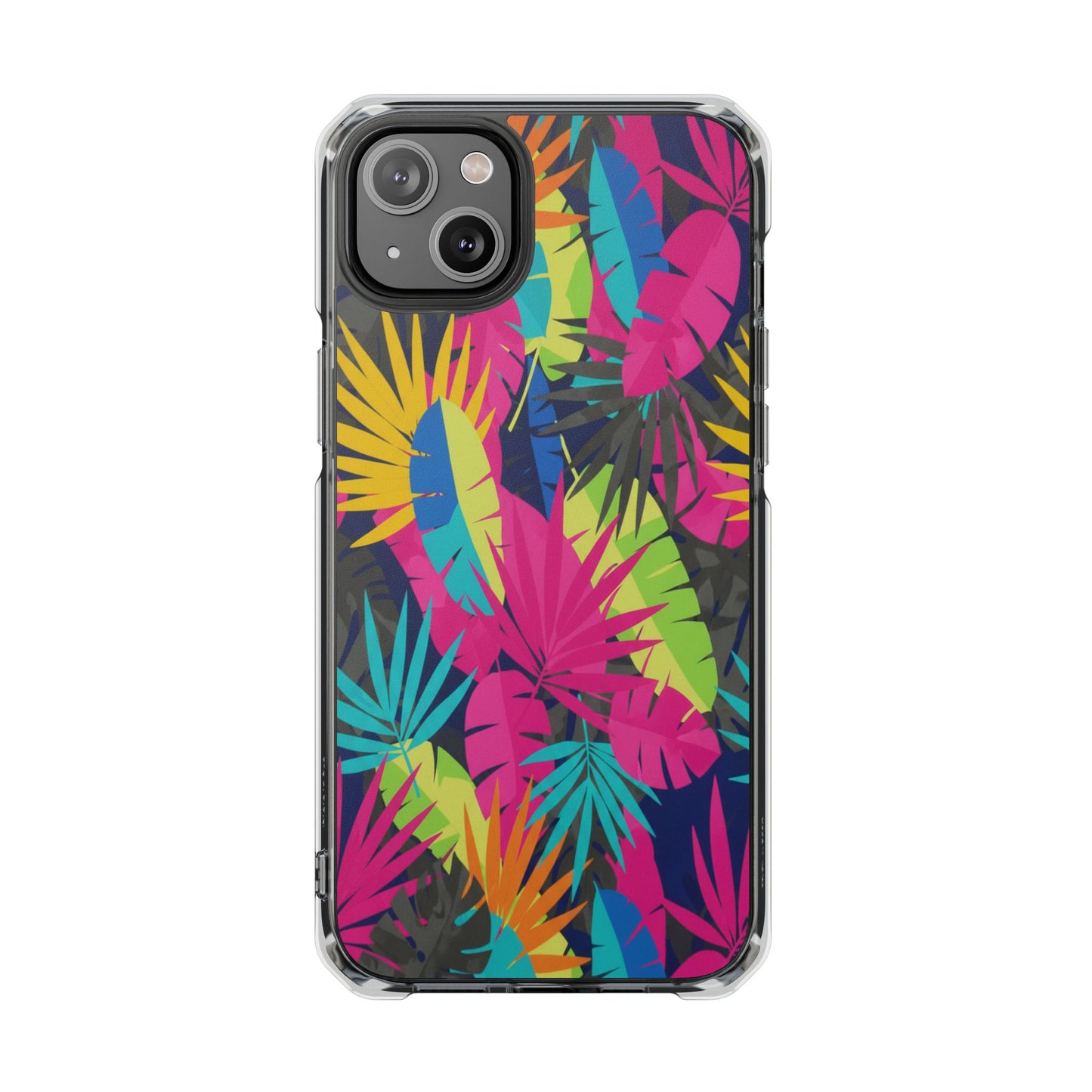 Tropical Neon Leaves Phone Case — Clear Magnetic Impact Case