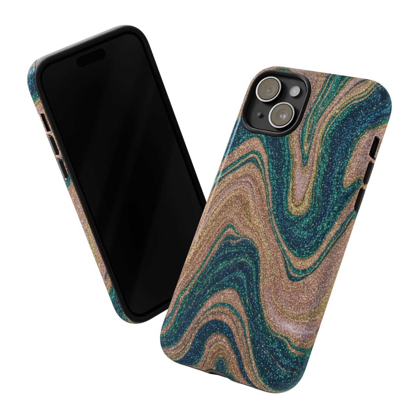 Marbled Teal & Gold Phone Case — Glitter Swirl Tough Case