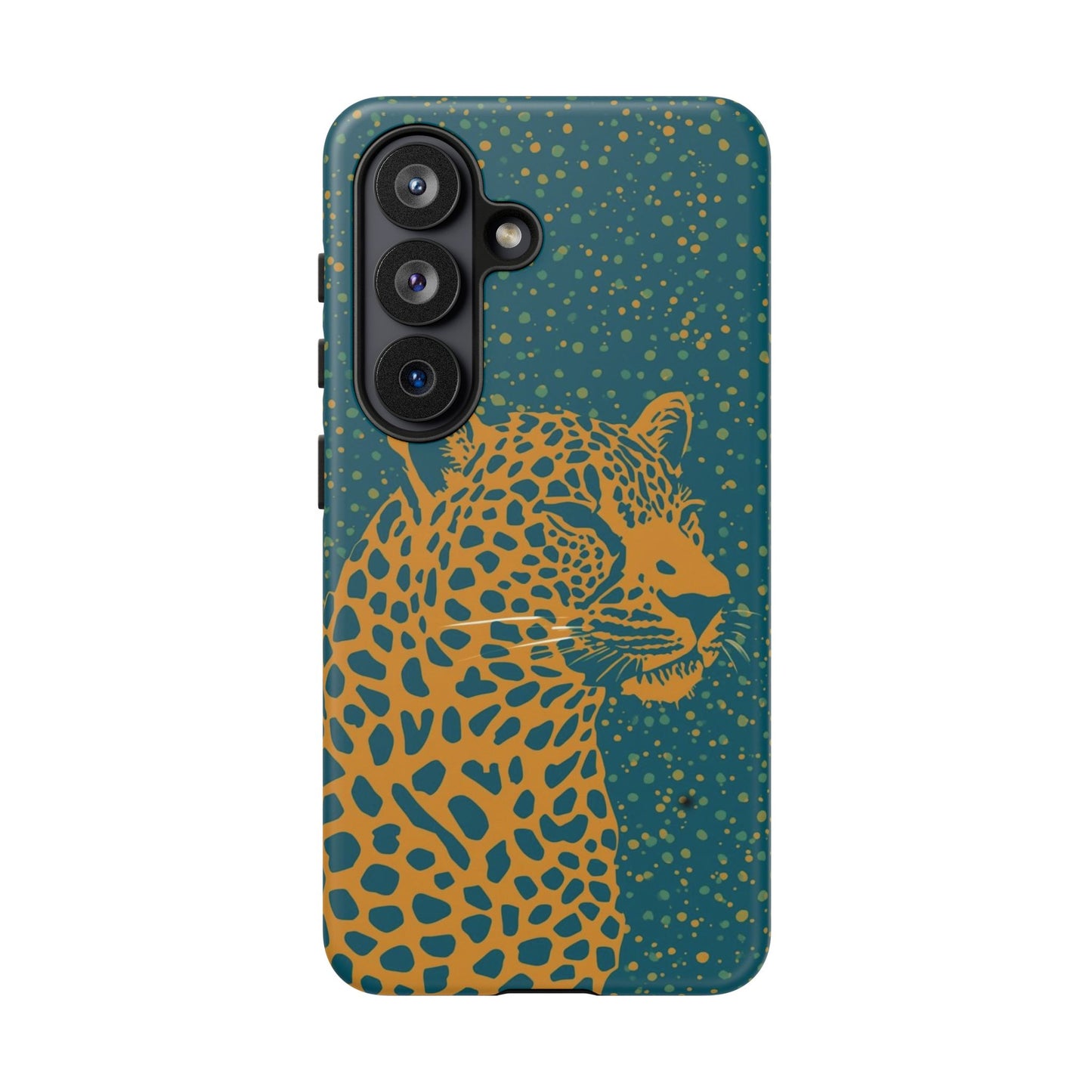 Leopard Spotlight Phone Case — Teal Gold Animal Print Protective Cover