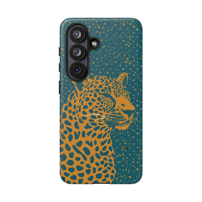 Leopard Spotlight Phone Case — Teal Gold Animal Print Protective Cover
