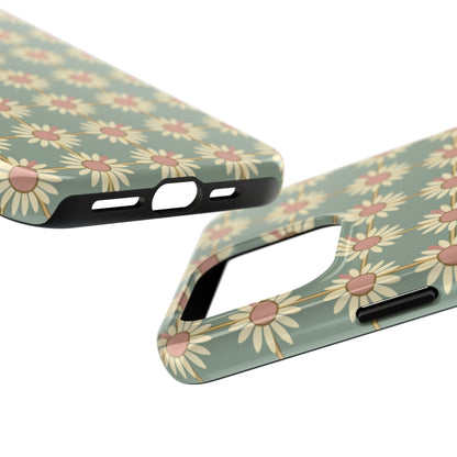 Daisy Pattern Tough Phone Case — Retro Floral Protective Cover