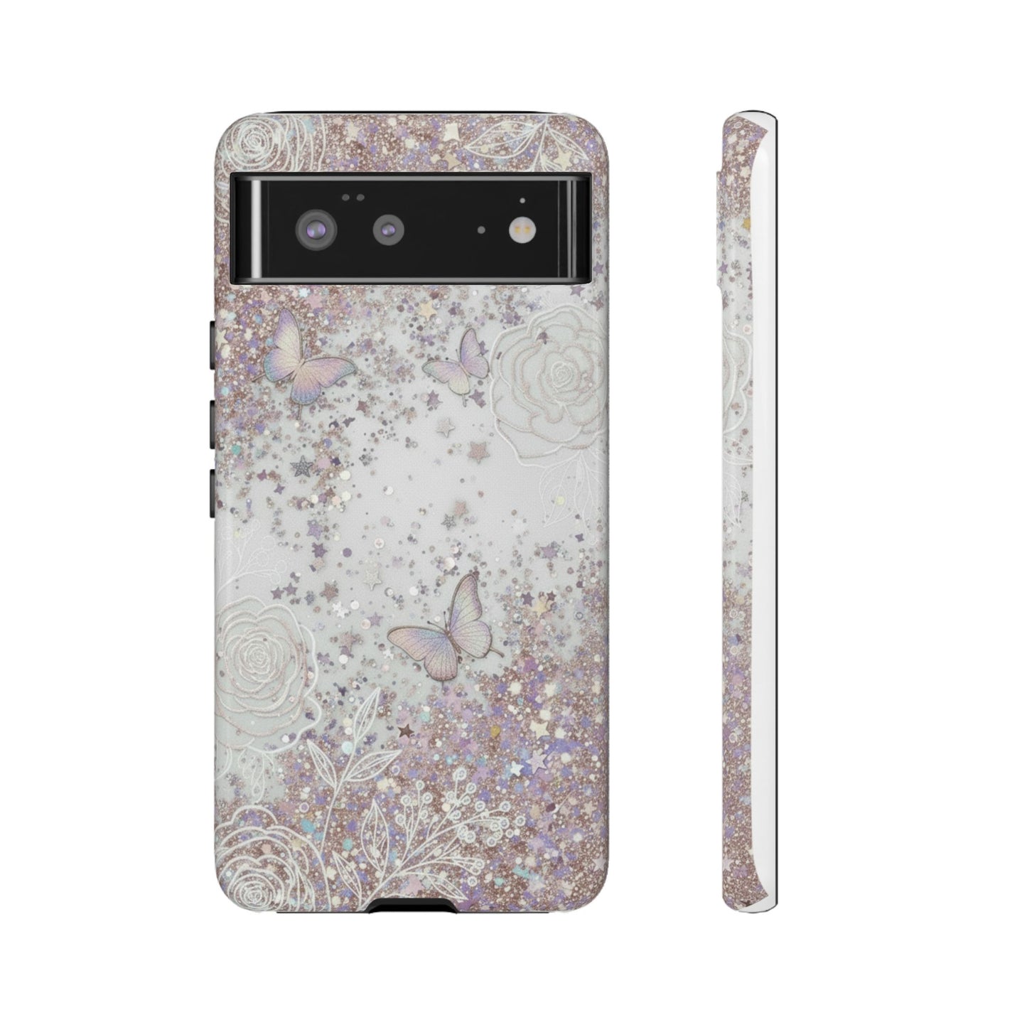 Butterfly Glitter Tough Phone Case — Floral Sparkle Protective Case