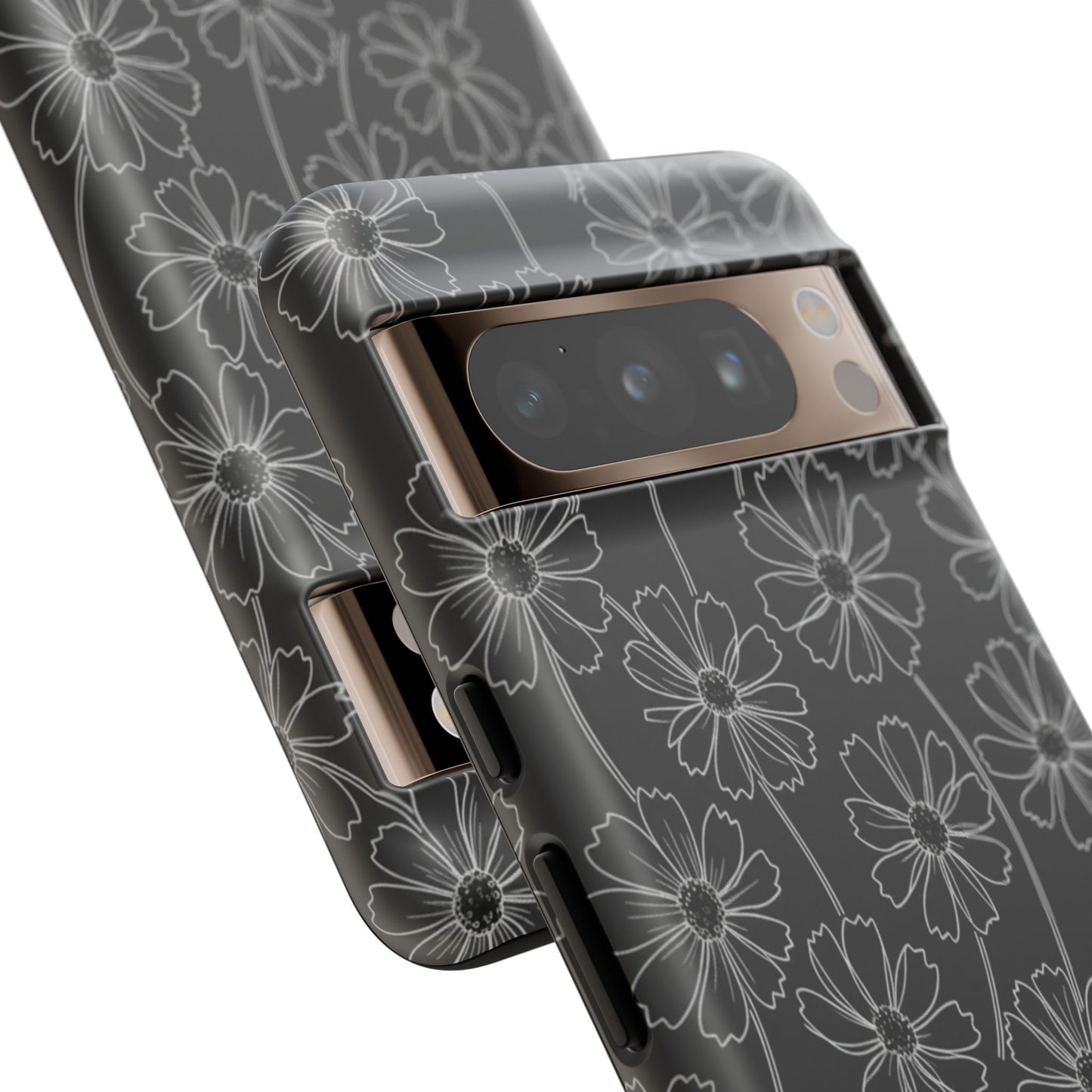 Floral Doodle Tough Phone Case — Black & Gray Daisy Pattern