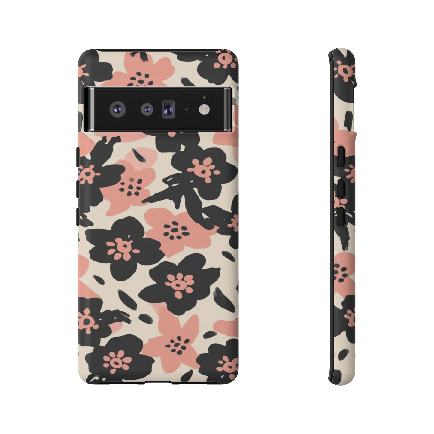 Floral Phone Case — Pink & Black Retro Blossom Protective Cover