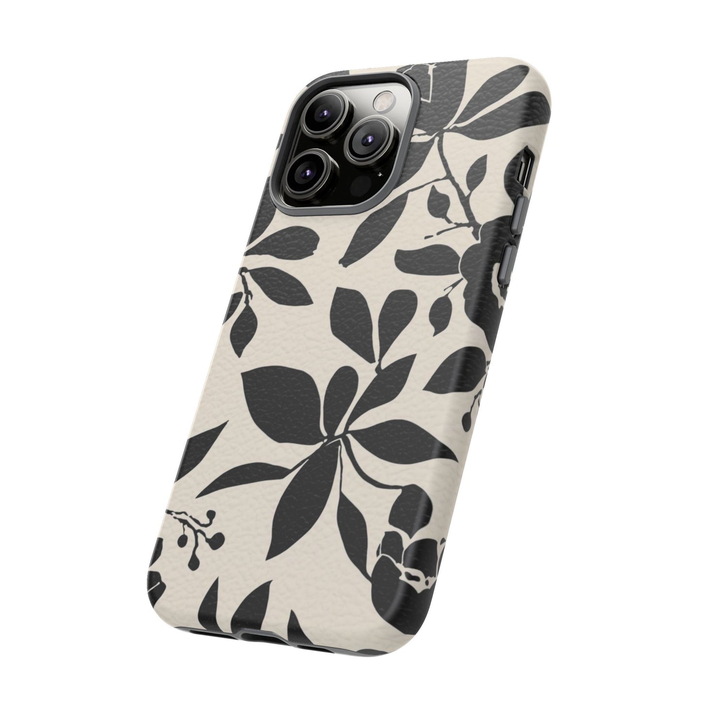 Black Floral Pattern Phone Case — Monochrome Botanical Tough Case