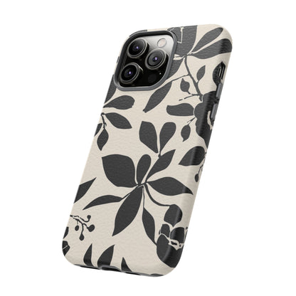 Black Floral Pattern Phone Case — Monochrome Botanical Tough Case
