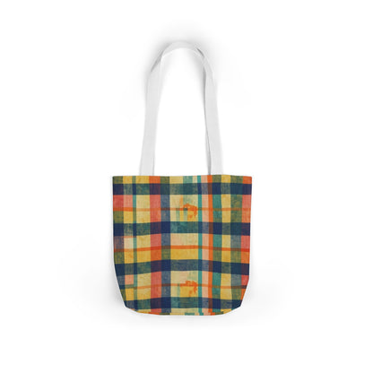 Plaid Canvas Tote Bag — Vintage Yellow & Navy Check Shopper