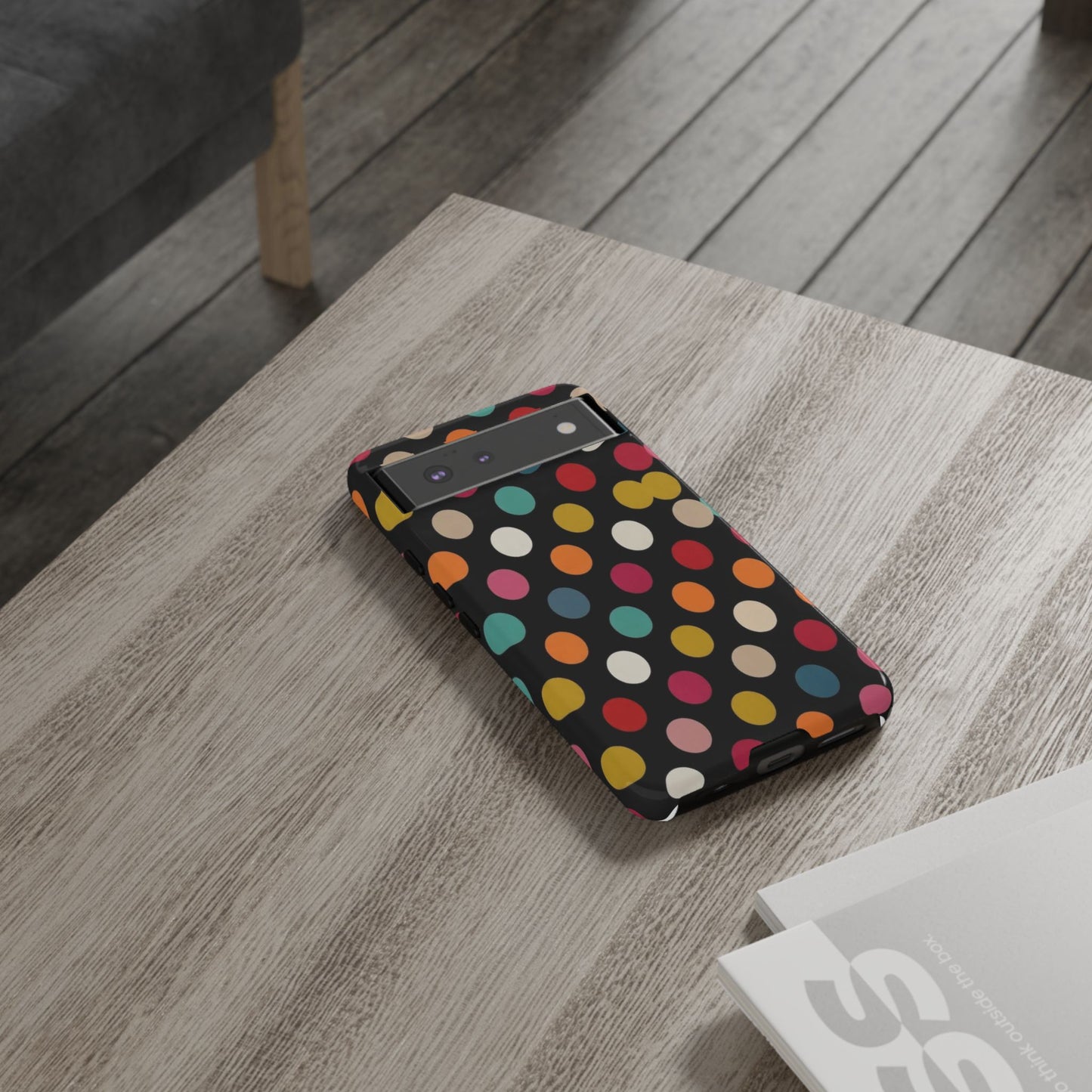 Polka Dot Tough Phone Case – Colorful Retro Dots on Black