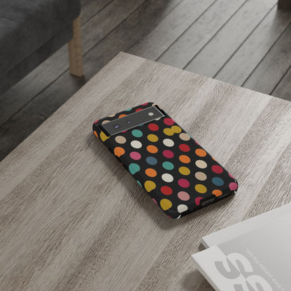 Polka Dot Tough Phone Case – Colorful Retro Dots on Black
