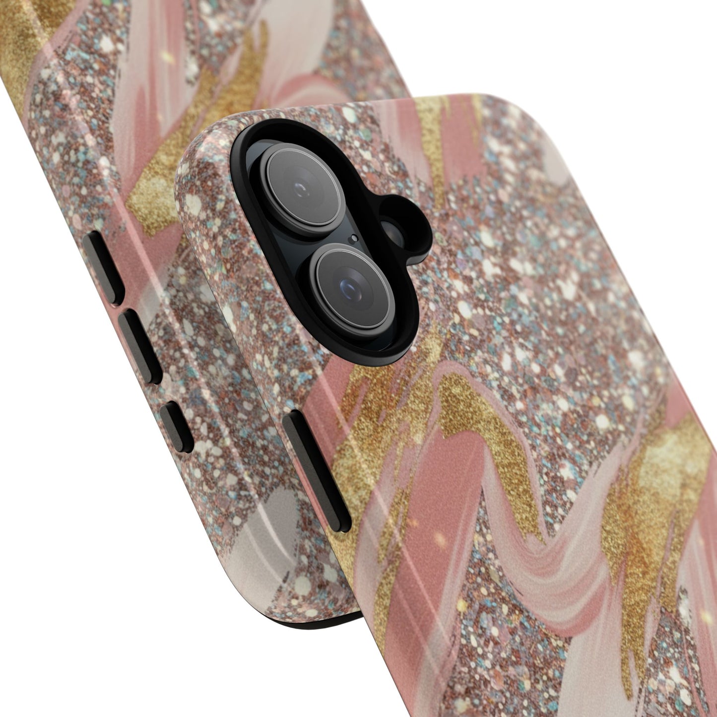 Glitter Blush Marble Phone Case — Pink Gold Swirl Tough Case