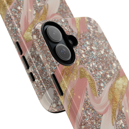 Glitter Blush Marble Phone Case — Pink Gold Swirl Tough Case
