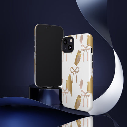 Phone Case — Gold Brushstroke & Blush Bow Pattern