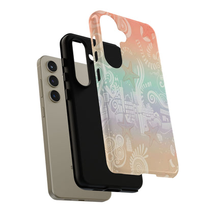 Tough Cases: Pastel Beach Pattern Phone Case — Starfish & Coastal Cityscape Protective Cover