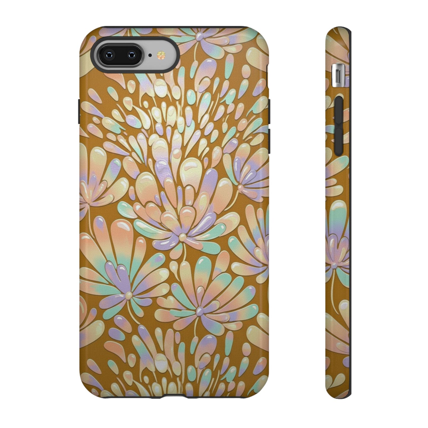 Floral Burst Tough Phone Case – Gold Pastel Botanical Protection