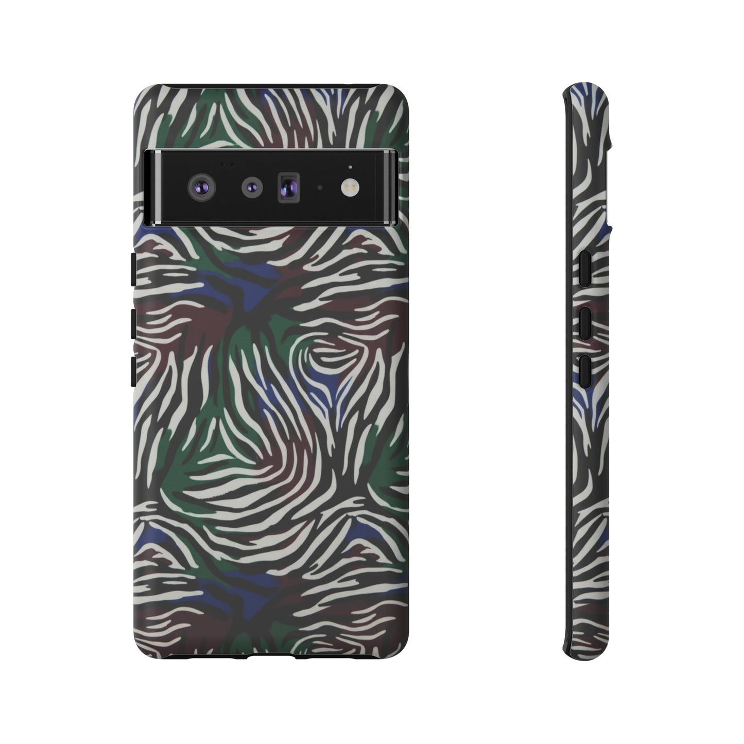 Zebra Camo Tough Phone Case – Green & Blue Animal Print Protective Cover