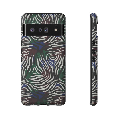 Zebra Camo Tough Phone Case – Green & Blue Animal Print Protective Cover