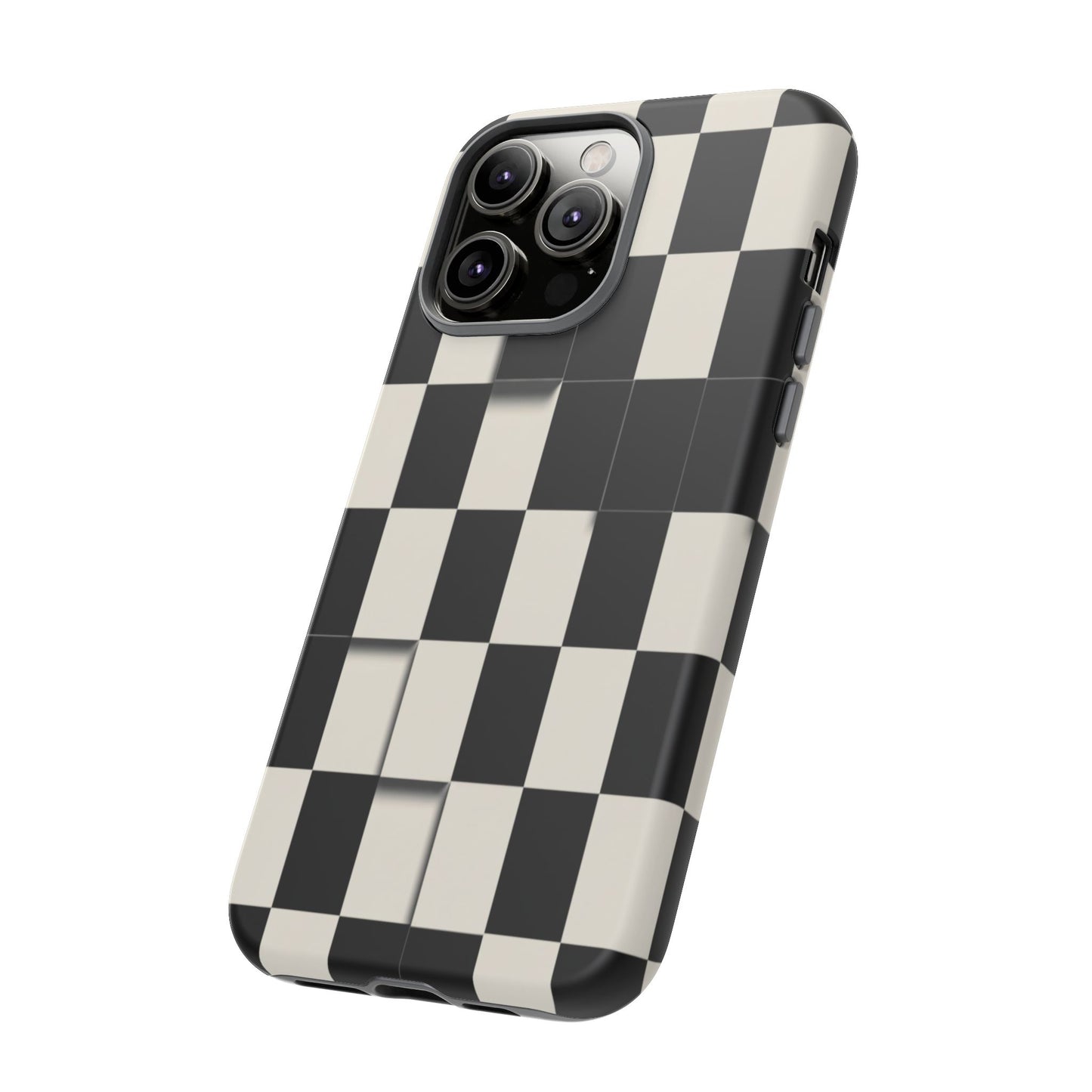 Checkerboard Tough Phone Case — Classic Black & Cream Grid Protective Cover