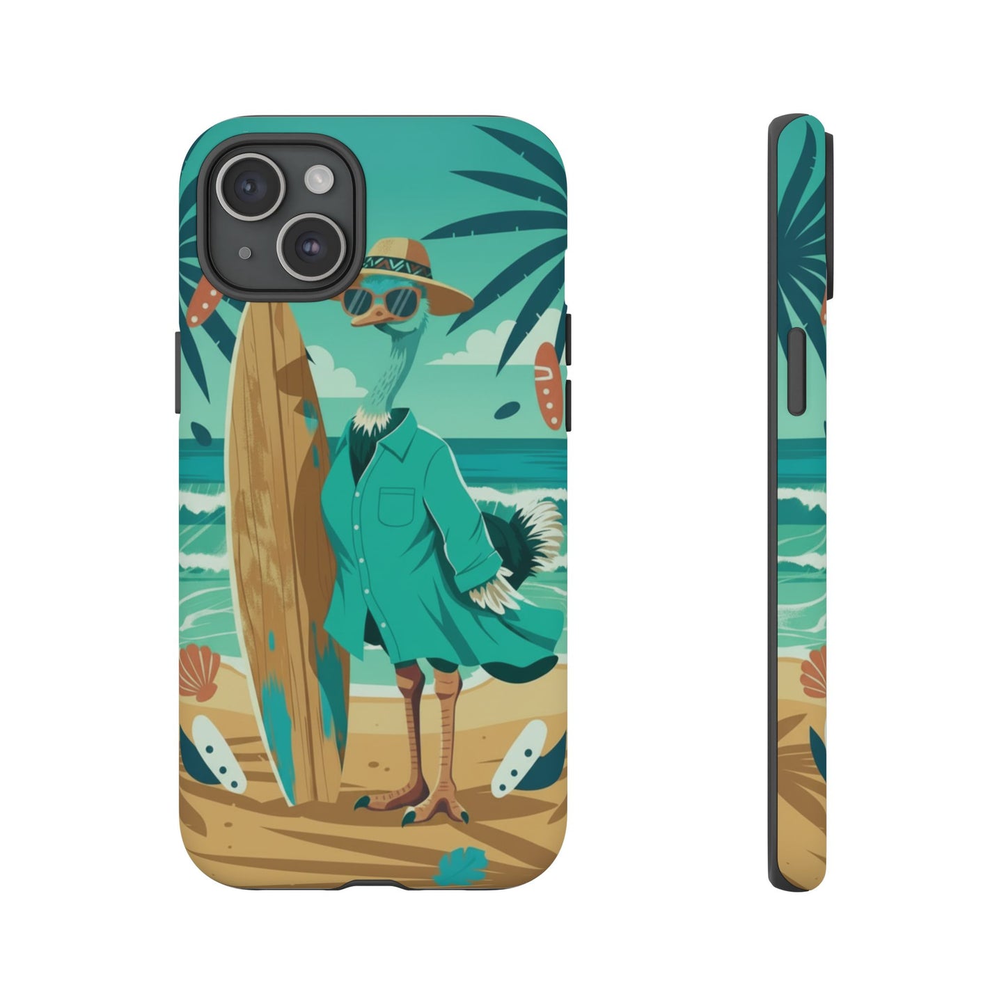 Phone Case — Retro Dressed Seagull Surfing Beach Illustration