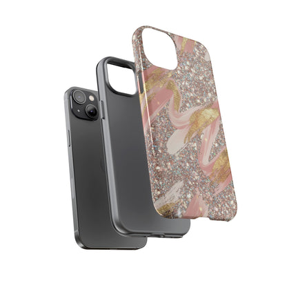 Glitter Blush Marble Phone Case — Pink Gold Swirl Tough Case