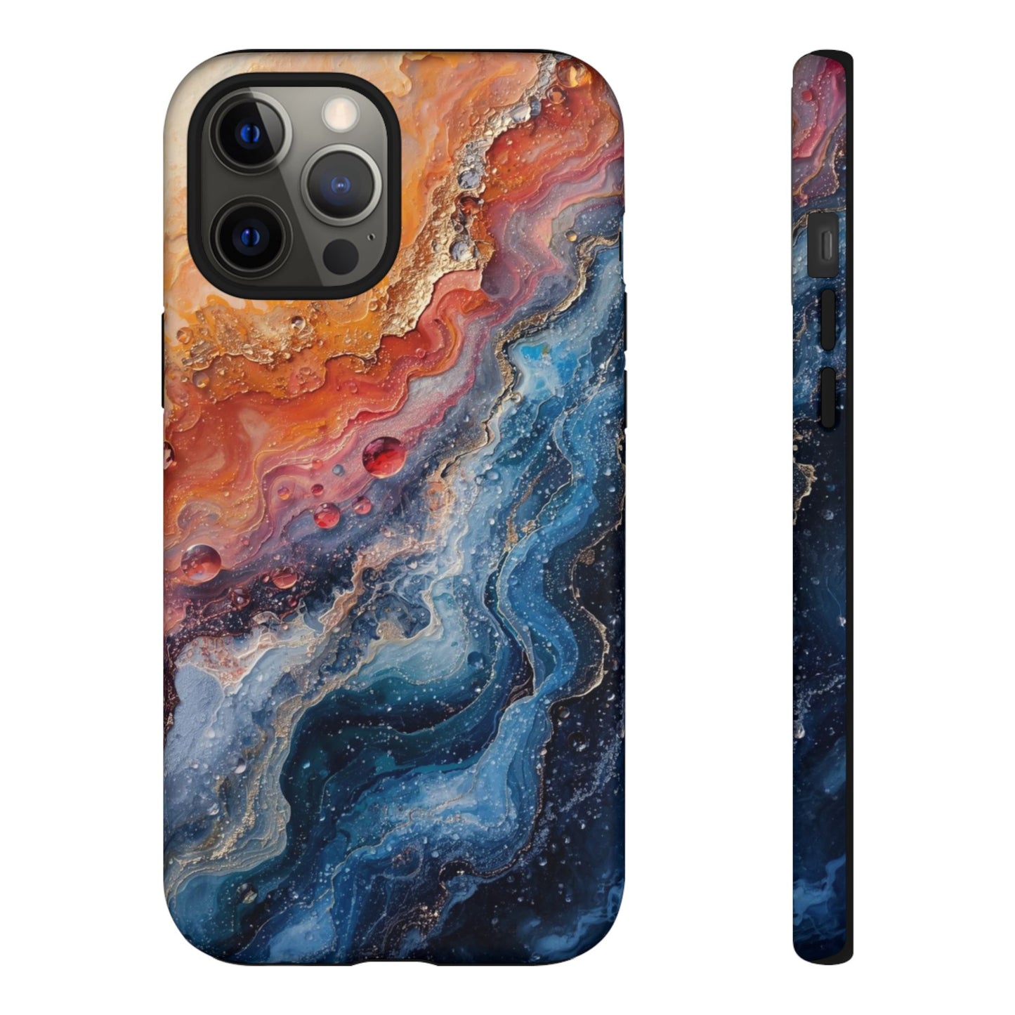 Marbled Galaxy Tough Phone Case — Abstract Blue & Coral Protective Cover