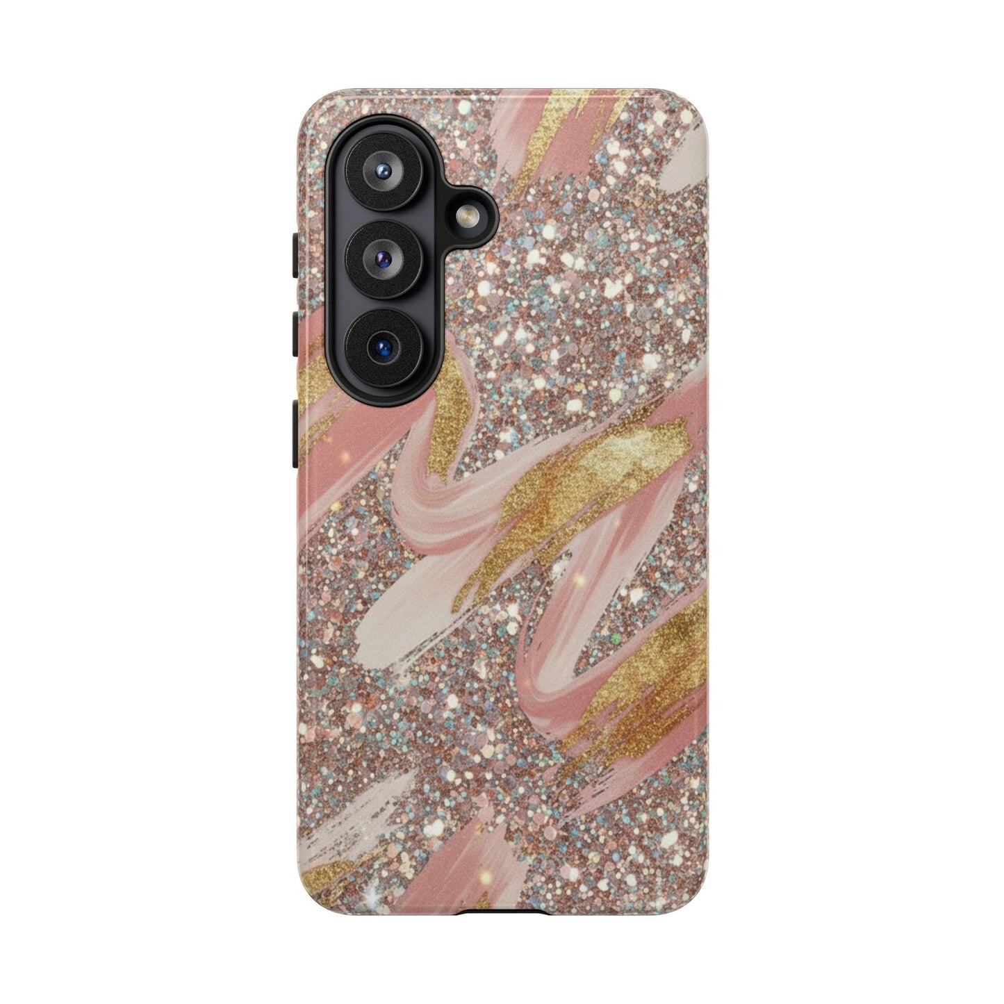 Glitter Blush Marble Phone Case — Pink Gold Swirl Tough Case