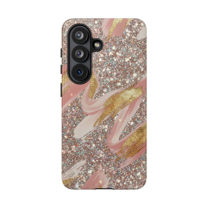 Glitter Blush Marble Phone Case — Pink Gold Swirl Tough Case
