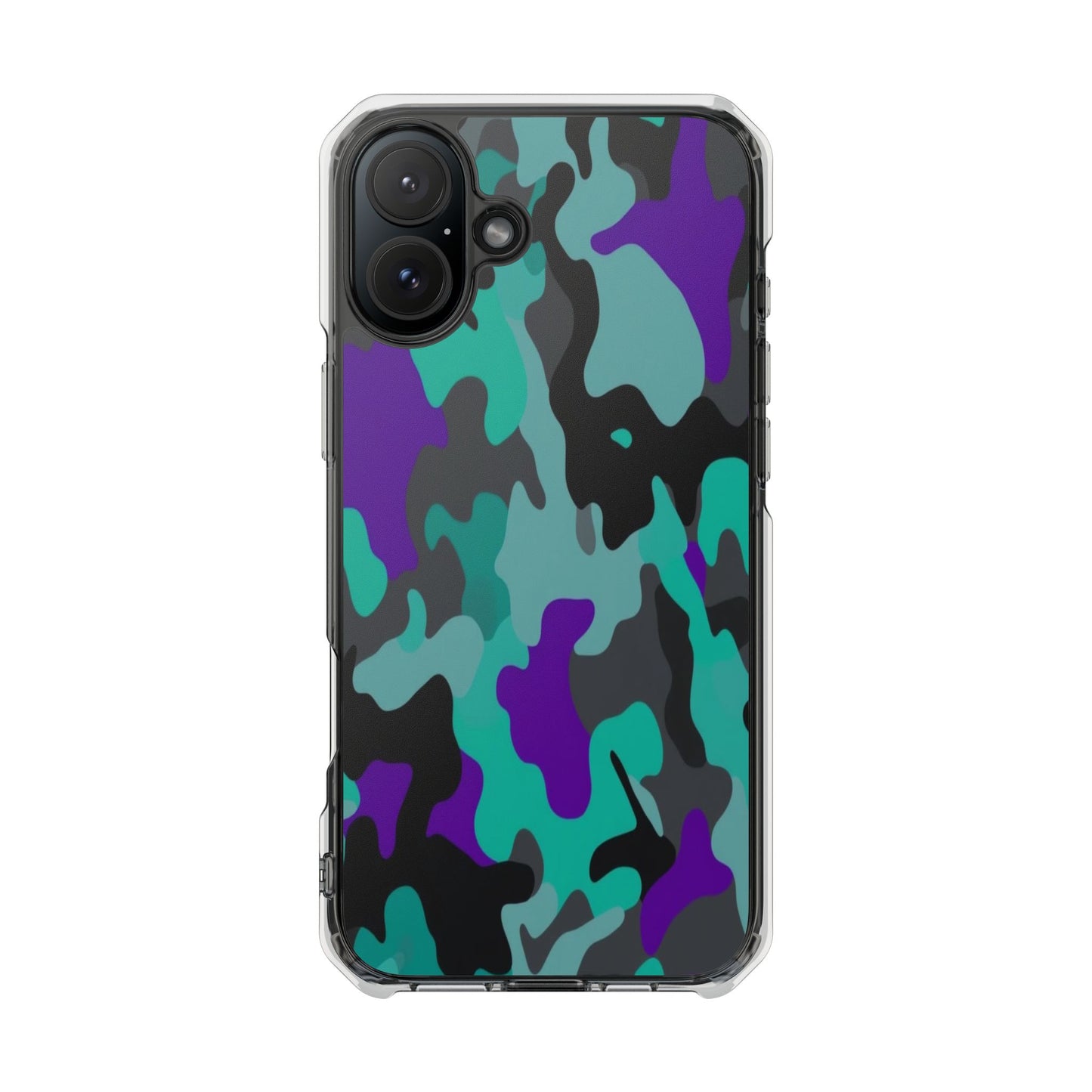 Camouflage Clear Magnetic Impact Phone Case — Teal & Purple Camo